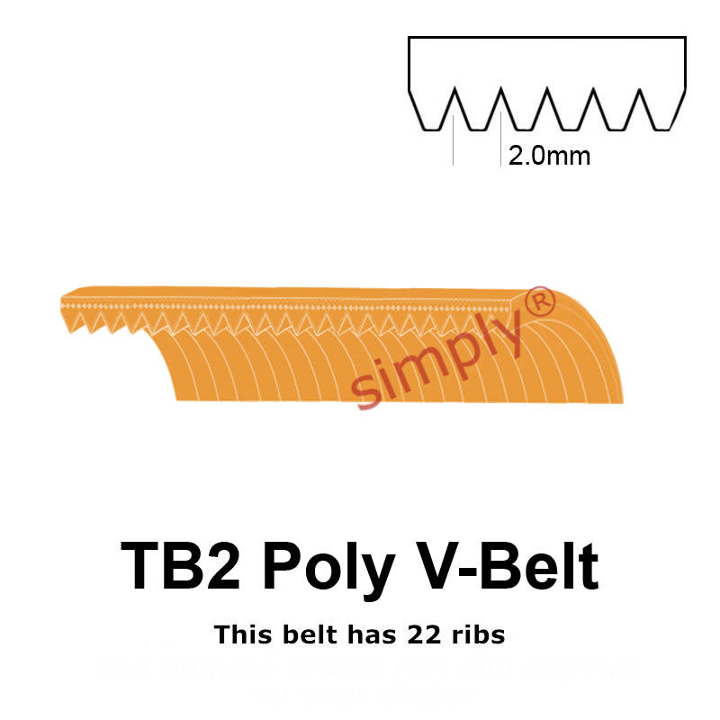 TB2-200 Megadyne Megarib Polyurethane Poly V-Belt 200mm/7.9 inch Length - 22 Ribs - Allow 2-3 Days