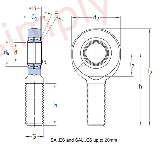 SKF SAL15ES Left Hand Steel / Steel Plain Male Rod End M14 Thread