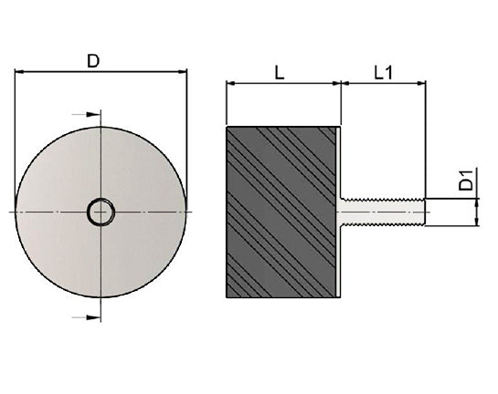 High-Performance Male Rubber Cylindrical Bump Stop 40x40mm M8 Thread