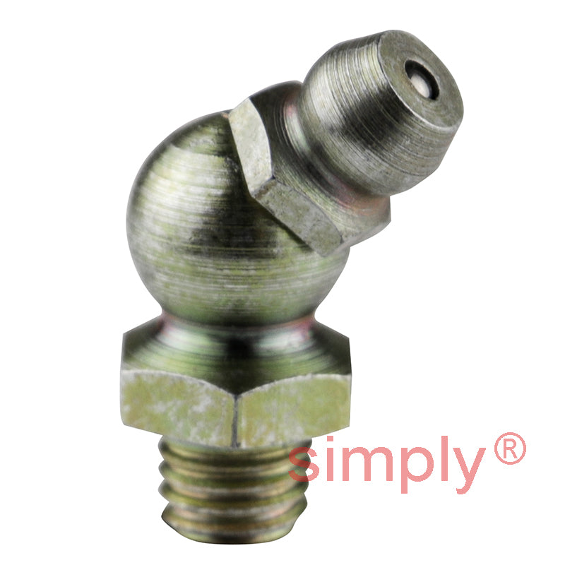 1/4x28 SAE-LT Hardened Mild Steel Zinc Plated 45 deg Hydraulic Grease Nipples 