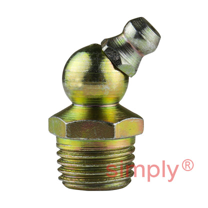 1/8x28 BSPT Hardened Mild Steel Zinc Plated 45 deg Hydraulic Grease Nipples 