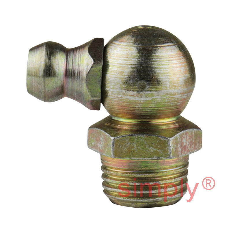 1/8x28 BSPT Hardened Mild Steel Zinc Plated 90 deg Hydraulic Grease Nipples 