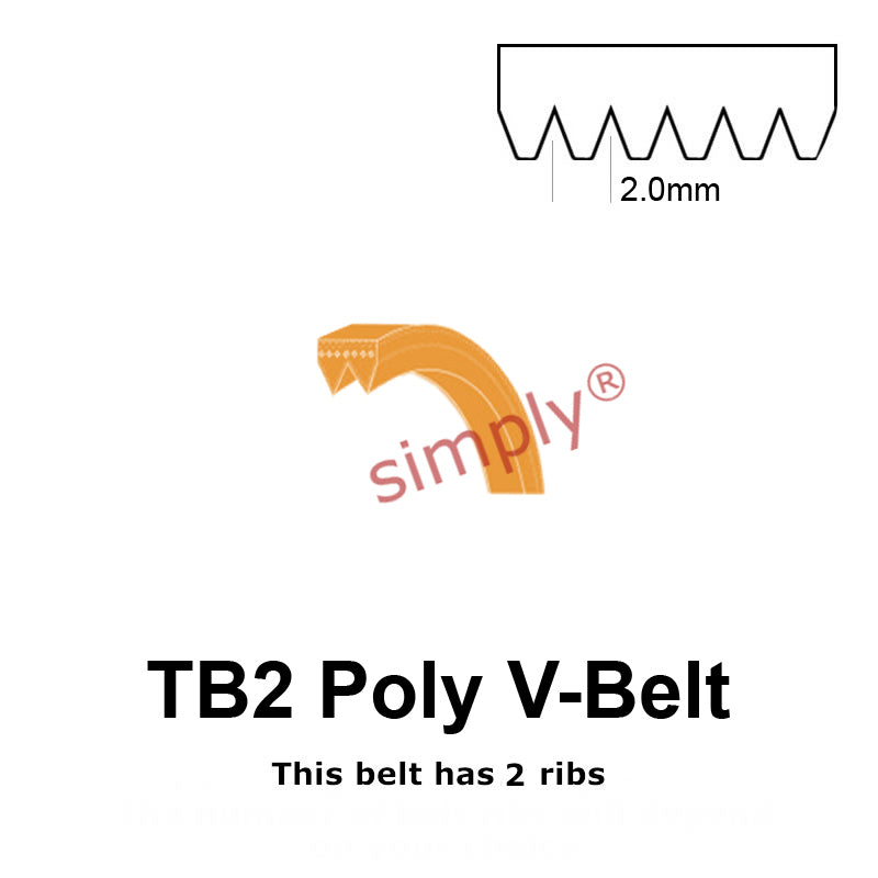 TB2-380 Megadyne Megarib Polyurethane Poly V-Belt 380mm/15 inch Length - 2 Ribs