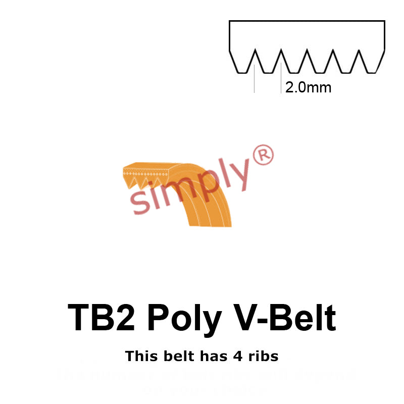 TB2-156 Megadyne Megarib Polyurethane Poly V-Belt 156mm/6.1 inch Length - 4 Ribs - Allow 2-3 Days