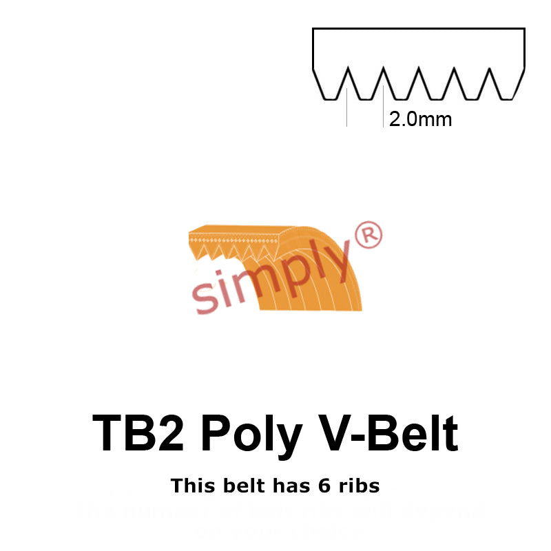 TB2-330 Megadyne Megarib Polyurethane Poly V-Belt 330mm/13 inch Length - 6 Ribs
