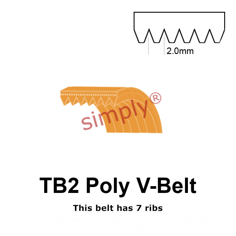TB2-480 Megadyne Megarib Polyurethane Poly V-Belt 480mm/18.9 inch Length - 7 Ribs
