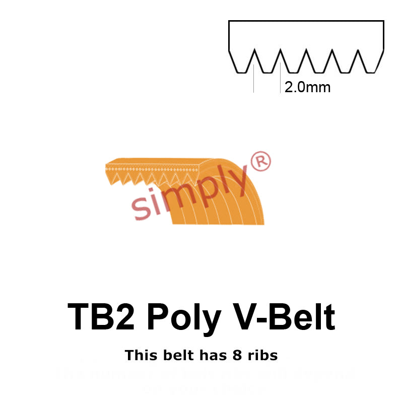 TB2-675 Megadyne Megarib Polyurethane Poly V-Belt 675mm/26.6 inch Length - 8 Ribs