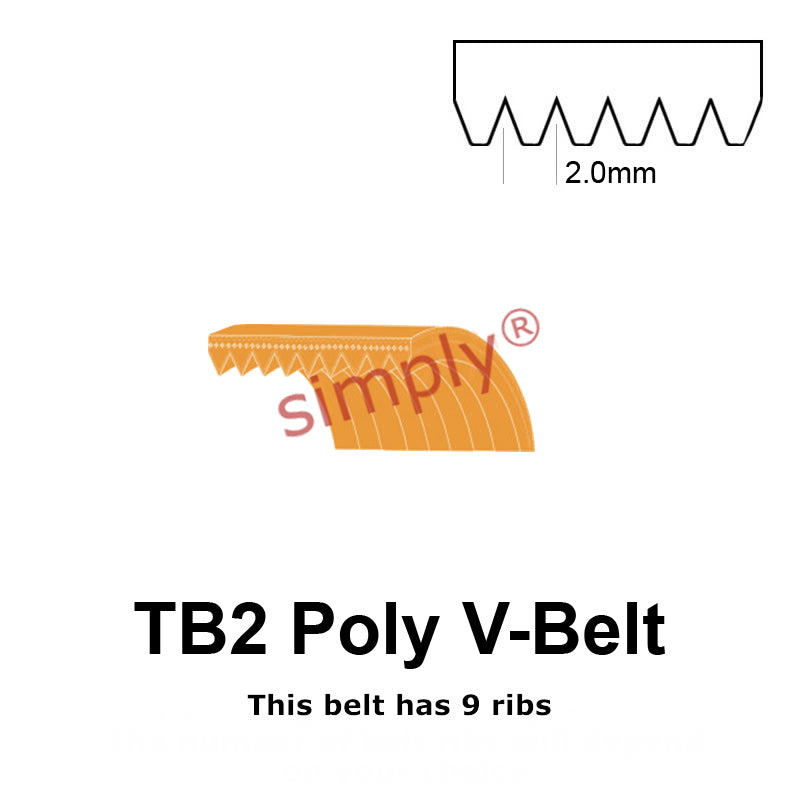 TB2-390 Megadyne Megarib Polyurethane Poly V-Belt 390mm/15.4 inch Length - 9 Ribs - Allow 2-3 Days