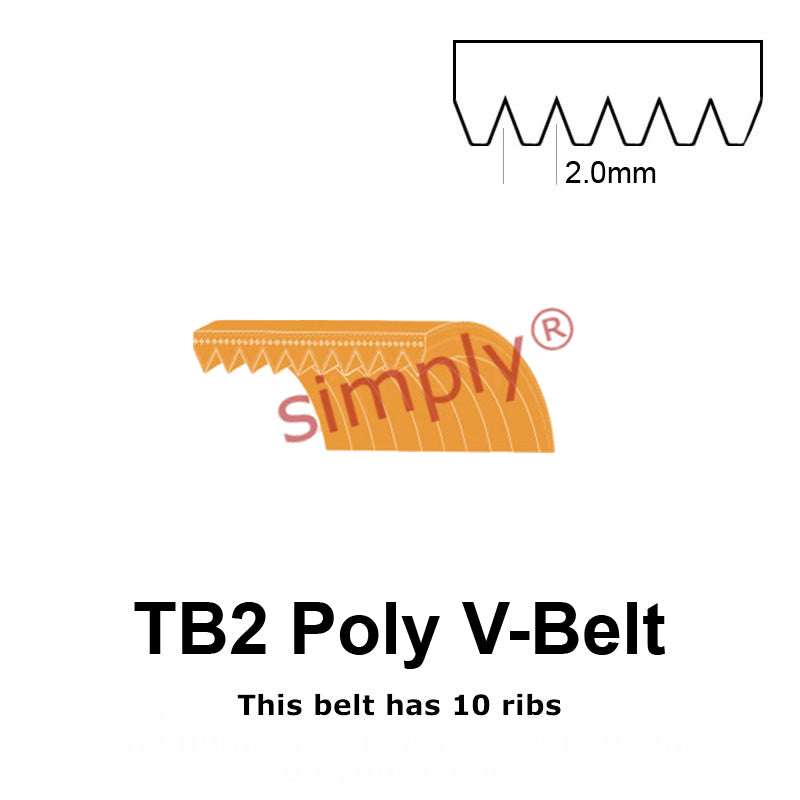 TB2-725 Megadyne Megarib Polyurethane Poly V-Belt 725mm/28.5 inch Length - 10 Ribs - Allow 2-3 Days