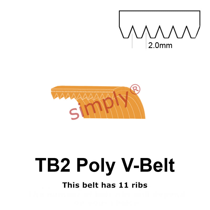 TB2-390 Megadyne Megarib Polyurethane Poly V-Belt 390mm/15.4 inch Length - 11 Ribs - Allow 2-3 Days