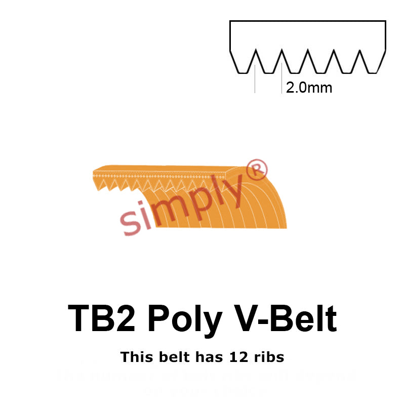TB2-598 Megadyne Megarib Polyurethane Poly V-Belt 598mm/23.5 inch Length - 12 Ribs - Allow 2-3 Days