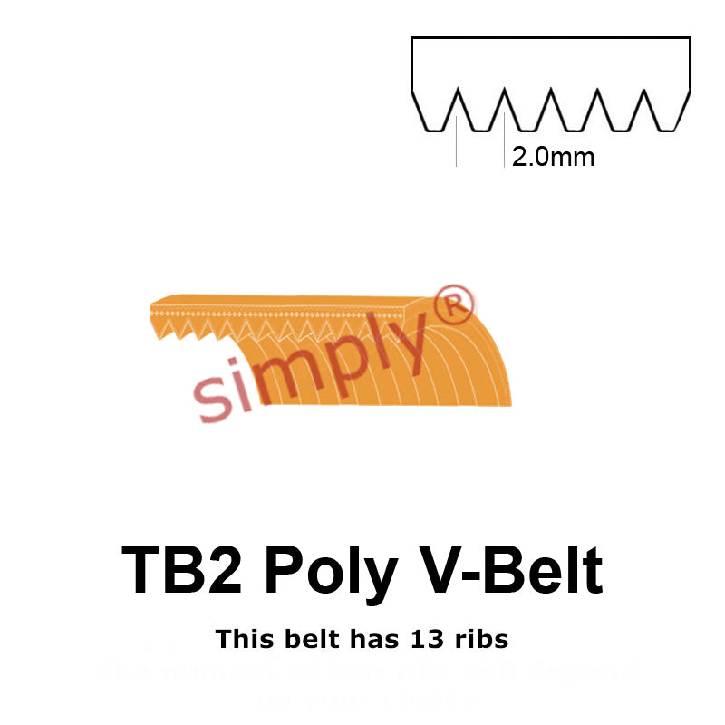 TB2-725 Megadyne Megarib Polyurethane Poly V-Belt 725mm/28.5 inch Length - 13 Ribs - Allow 2-3 Days