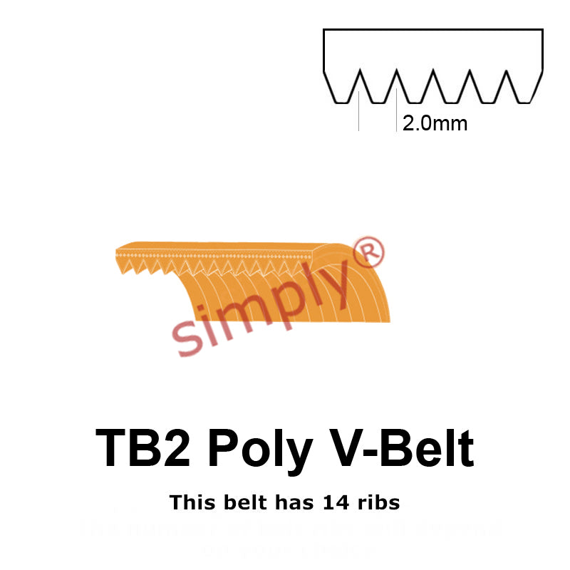 TB2-380 Megadyne Megarib Polyurethane Poly V-Belt 380mm/15 inch Length - 14 Ribs - Allow 2-3 Days