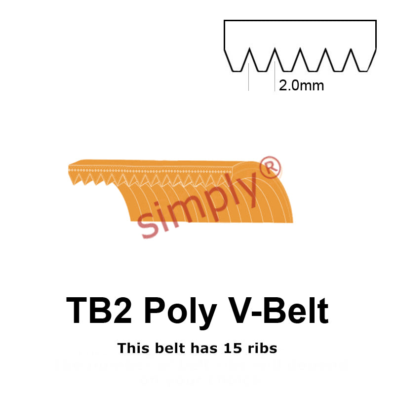 TB2-598 Megadyne Megarib Polyurethane Poly V-Belt 598mm/23.5 inch Length - 15 Ribs - Allow 2-3 Days