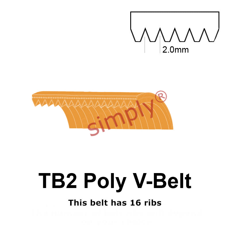 TB2-510 Megadyne Megarib Polyurethane Poly V-Belt 510mm/20.1 inch Length - 16 Ribs