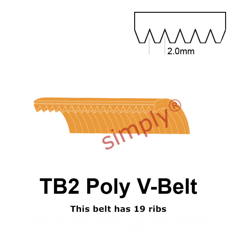 TB2-598 Megadyne Megarib Polyurethane Poly V-Belt 598mm/23.5 inch Length - 19 Ribs - Allow 2-3 Days