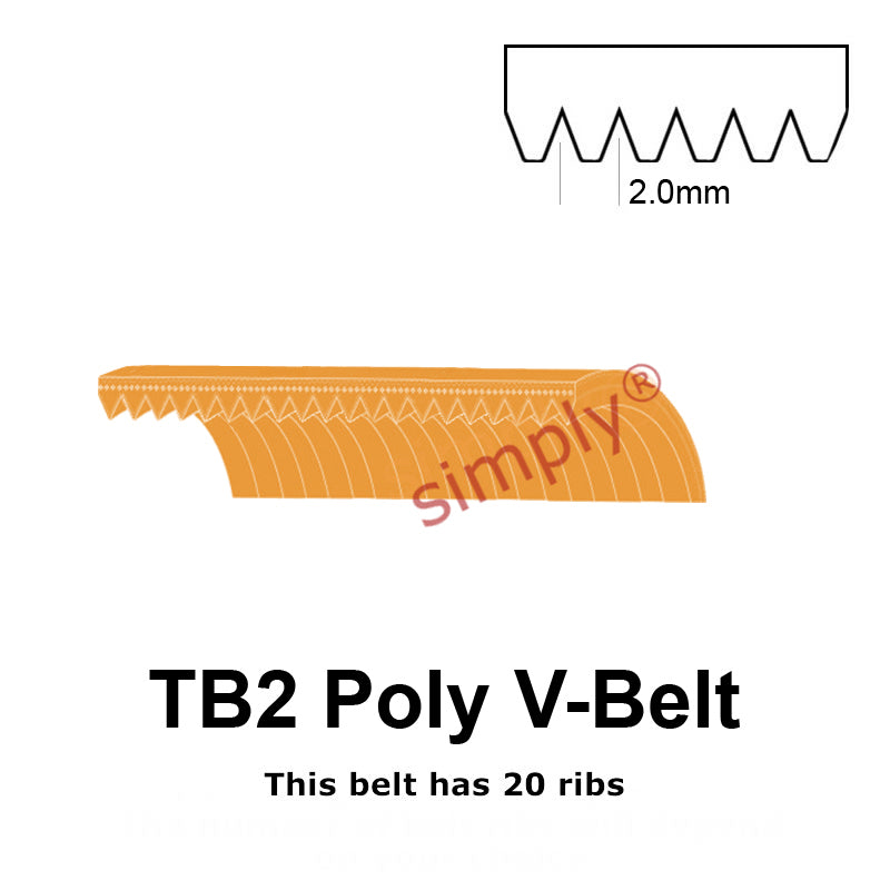 TB2-266 Megadyne Megarib Polyurethane Poly V-Belt 266mm/10.5 inch Length - 20 Ribs - Allow 2-3 Days