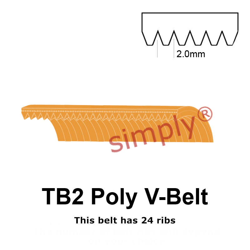 TB2-380 Megadyne Megarib Polyurethane Poly V-Belt 380mm/15 inch Length - 24 Ribs - Allow 2-3 Days