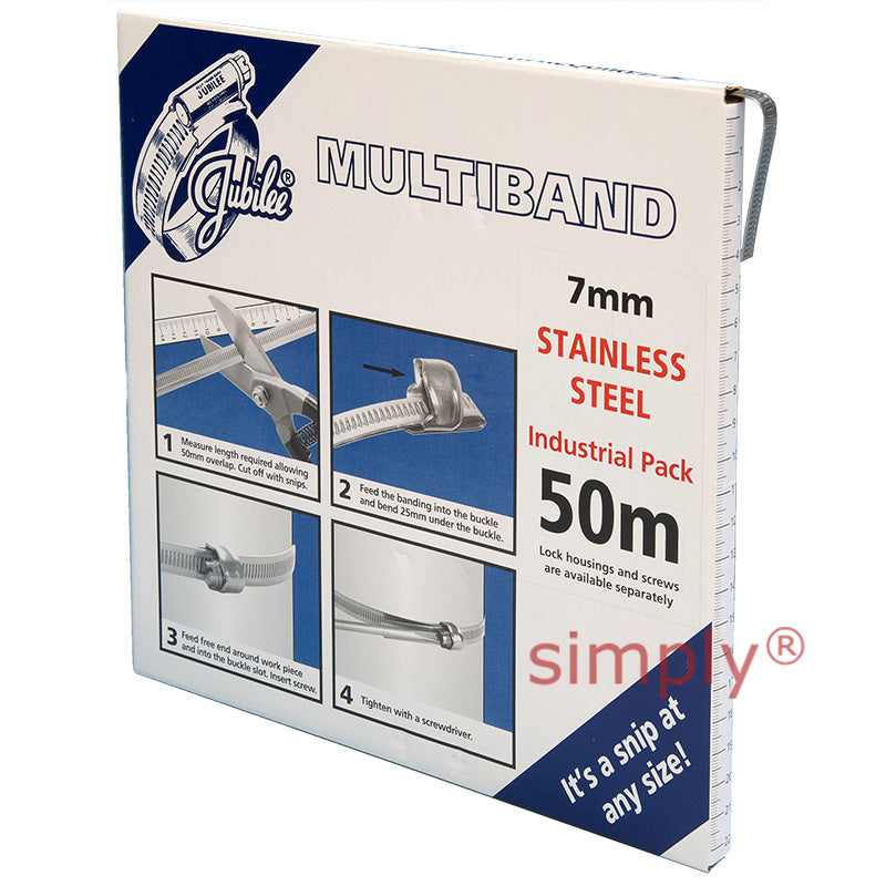 50m Roll - MB1602 304 Stainless Steel Jubilee Multiband Banding with 7mm Width