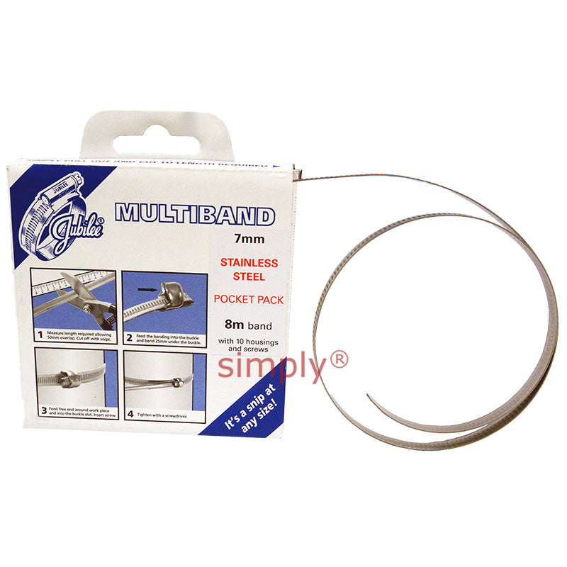 8m Roll - MB1607 304 Stainless Steel Jubilee Multiband Banding Pocket Pack with 7mm Width