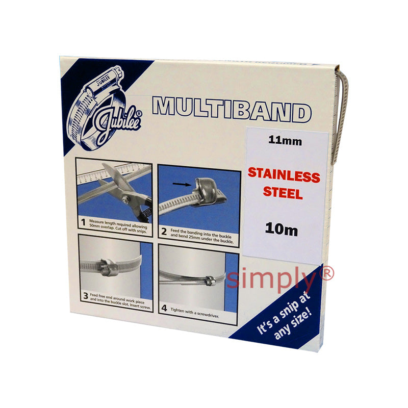 10m Roll - MB1801 304 Stainless Steel Jubilee Multiband Banding with 11mm Width