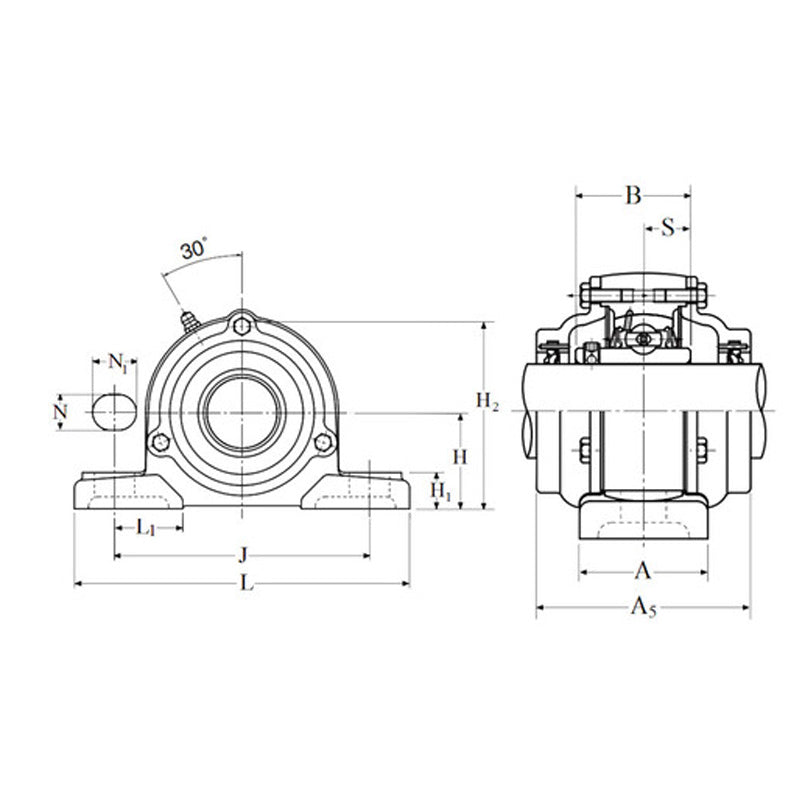 NTN C-UCP203-011D1 Imperial Cast Iron Two Bolt Pillow / Plummer Block Housing with 11/16 inch Bore Insert with Cast Iron Cover - Open Version - Allow 2-3 Days