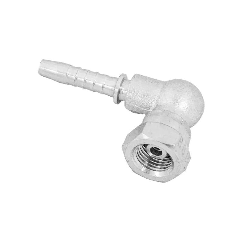 FLEXEQUIP/VOSS 1/4 inch BSP Female Two Piece Hose Fitting with 90 Degree Angle Elbow and 27mm Crimp Nut - Allow 2-3 Days