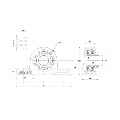 SNR ESP206 Metric Cast Iron Two Bolt Pillow / Plummer Block Housing with 30mm Eccentric Collar Insert - Allow 2-3 Days