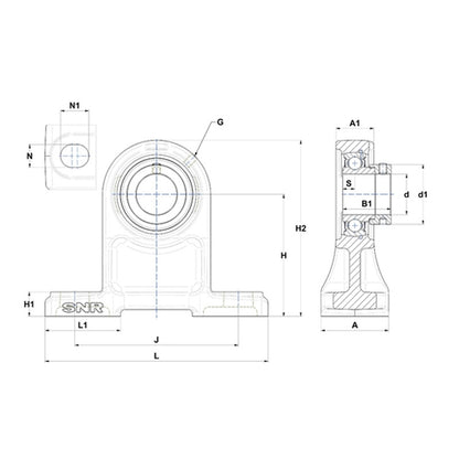 SNR ESPH210 Metric Cast Iron High Centre Height Two Bolt Pillow / Plummer Block Housing with 50mm Bore Eccentric Collar Insert - Allow 2-3 Days