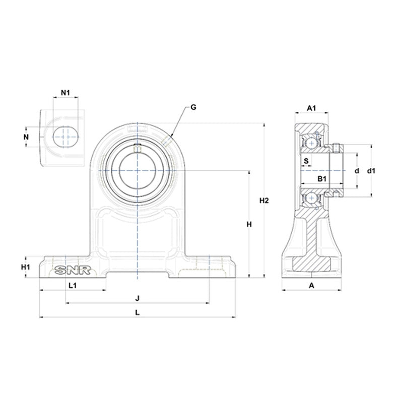 SNR ESPH203 Metric Cast Iron High Centre Height Two Bolt Pillow / Plummer Block Housing with 17mm Bore Eccentric Collar Insert - Allow 2-3 Days