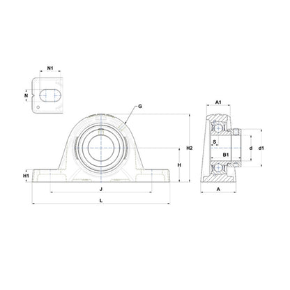 SNR ESPLE203 Metric Cast Iron Two Bolt Pillow / Plummer Block Housing with 17mm Eccentric Collar Insert - Allow 2-3 Days