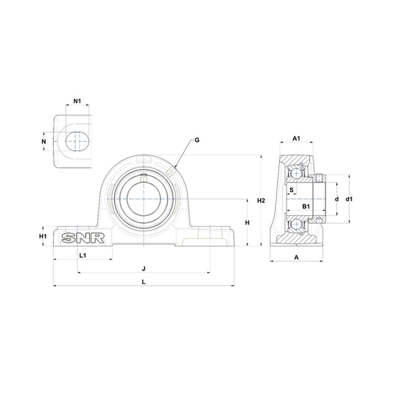 SNR ESP207N Metric Cast Iron Two Bolt Pillow / Plummer Block Housing with 35mm Eccentric Collar Insert - Allow 2-3 Days