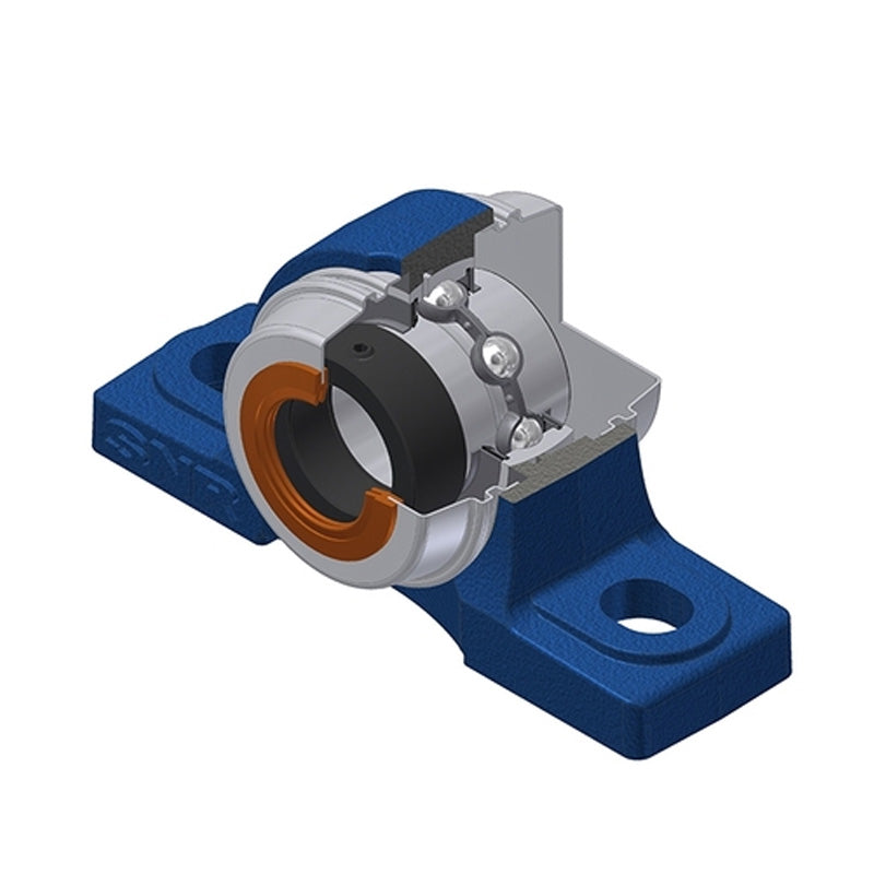 SNR EXP206COE Metric Cast Iron Two Bolt Pillow / Plummer Block Housing with 30mm Eccentric Collar Insert with Wide Steel Plate Cover - Open Version - Allow 2-3 Days