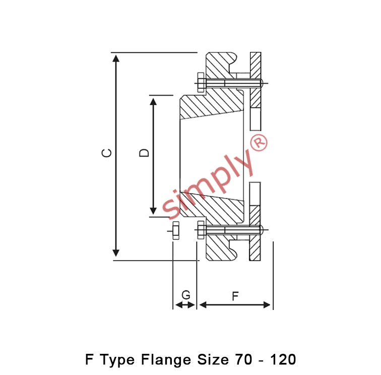 Dunlop F80F Drive Coupling Inner Tapered Locking Bush Type Max Bush Bore 60mm / 2-1/2 inch