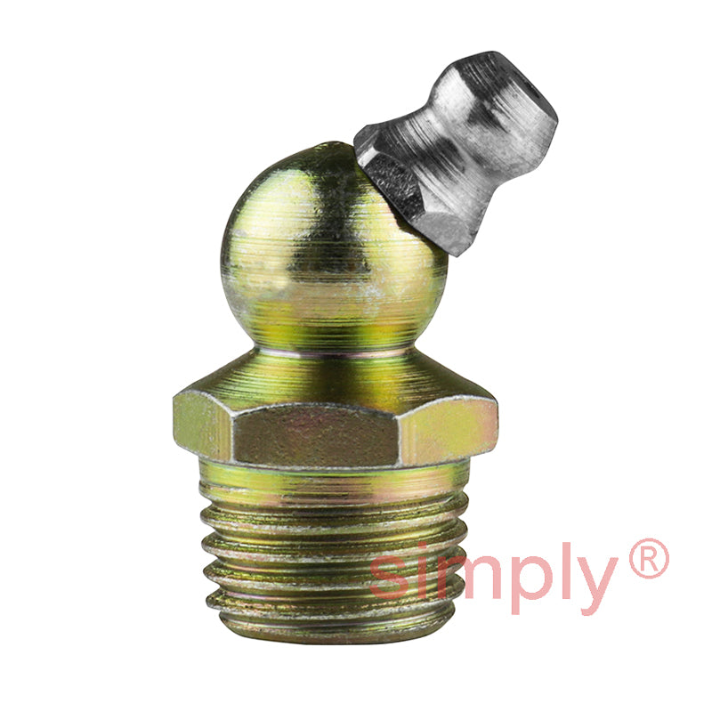 M10x1 Metric Tapered Hardened Mild Steel Zinc Plated 45 deg Hydraulic Grease Nipples 