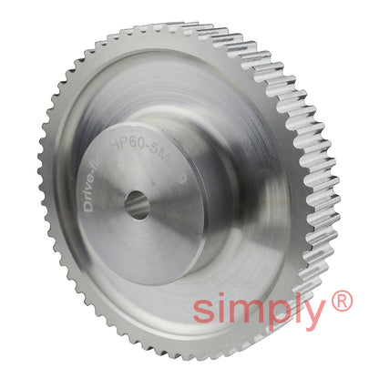 P60-5M-25 - 5mm Pitch 60 Tooth Flangeless HTD Type Aluminium Pilot Bore Timing Pulley for 25mm Wide Belts