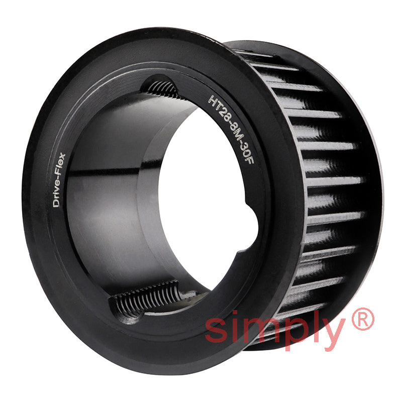 TL28-8M-50F - 8mm Pitch 28 Tooth Flanged HTD Type Steel Taper Bore Timing Pulley for 50mm Wide Belts
