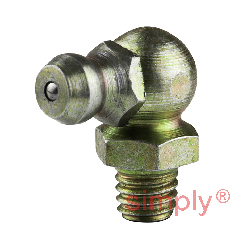 M8x1 Metric Tapered Hardened Mild Steel Zinc Plated 90 deg Hydraulic Grease Nipples 