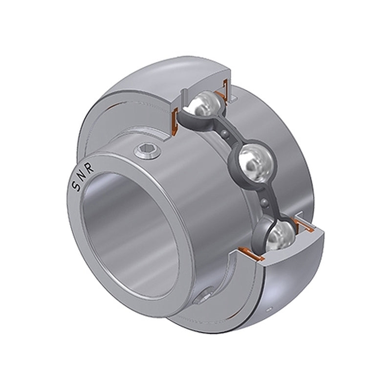 SNR MUC206-18FD Imperial Stainless Full Width Spherical Outer Food Safe Bearing Insert 1-1/8 inch Bore 62mm Outside Diameter with Grub Screws - Allow 2-3 Days