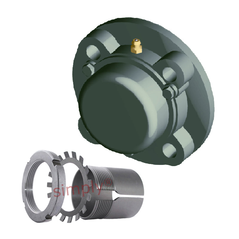 NTN C-UKFC212SD1/HS2312 Imperial Four Bolt Cast Iron Round Flanged Housing with Cast Iron Cover - Open Version - Insert and Adaptor Sleeve Fits 2-1/8 inch Shaft - Allow 2-3 Days