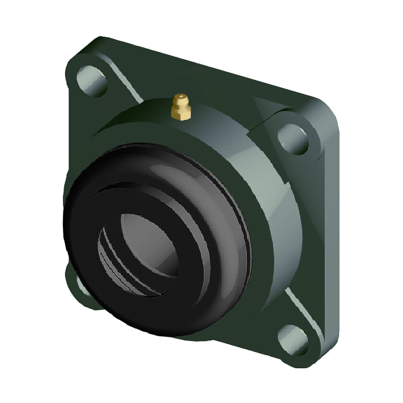 NTN S-UCF206-104D1 Imperial Four Bolt Square Cast Iron Flange Housing with 1-1/4 inch Bore Insert with Steel Plate Cover - Open Version - Allow 2-3 Days
