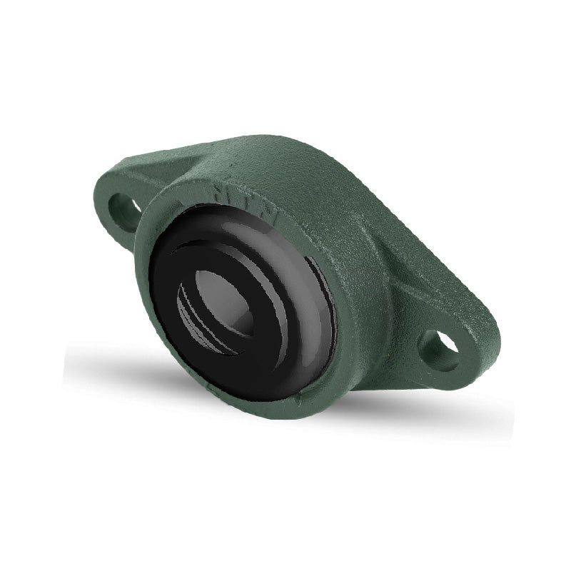 NTN S-UCFL211-203D1 Imperial Two Bolt Oval Cast Iron Flange Housing with 2-3/16 inch Bore Insert with Steel Plate Cover - Open Version - Allow 2-3 Days