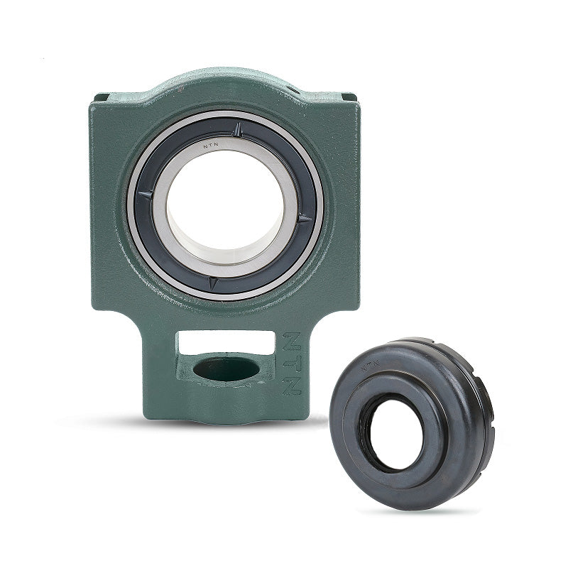 NTN S-UKT210SD1/HS2310 Imperial Cast Iron Take Up Unit with Steel Plate Cover - Open Version - Insert and Adaptor Sleeve Fits 1-5/8 inch Shaft - Allow 2-3 Days