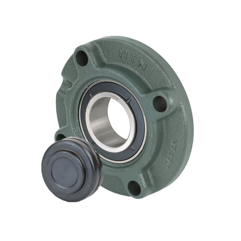 NTN SM-UKFC211ED1/HE2311XY Imperial Four Bolt Cast Iron Round Flanged Housing with Steel Plate Cover - Closed Version - Insert and Adaptor Sleeve Fits 2 inch Shaft - Allow 2-3 Days