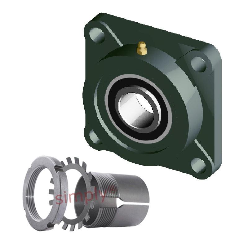 NTN UKF316D1/H2316X Metric Four Bolt Square Cast Iron Housing Insert and Adaptor Sleeve Fits 70mm Shaft - Allow 2-3 Days