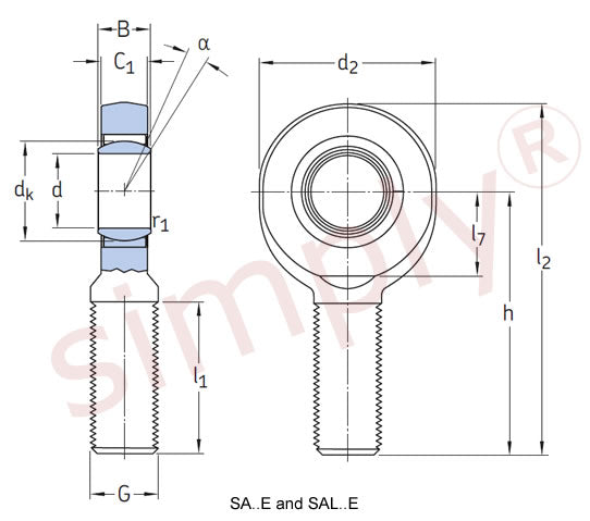 SKF SAL6E Left Hand Steel / Steel Plain Male Rod End M6 Thread