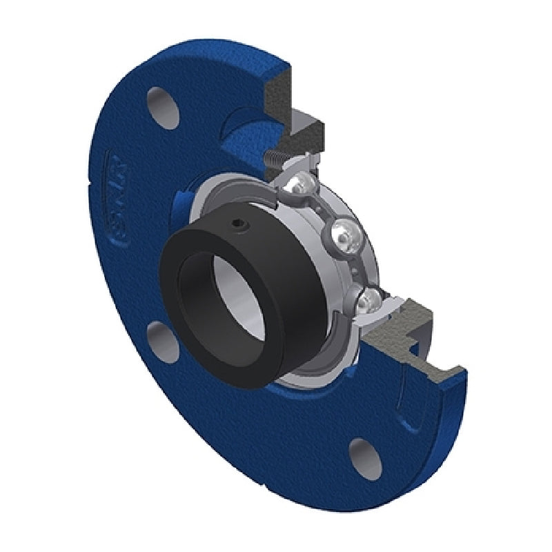 SNR ESFCE201 Metric Four Bolt Cast Iron Round Flanged Housing with 12mm Eccentric Collar Insert - Allow 2-3 Days