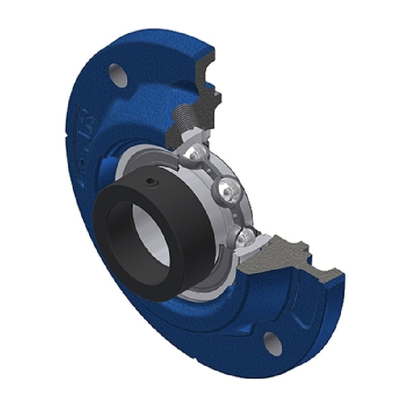 SNR ESFEE212 Metric Four Bolt Cast Iron Round Flanged Housing with 60mm Eccentric Collar Insert - Allow 2-3 Days