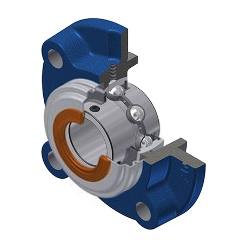 SNR UCFC203CC Metric Four Bolt Cast Iron Round Flanged Housing with 17mm Insert with Narrow Steel Plate Cover - Closed Version - Allow 2-3 Days