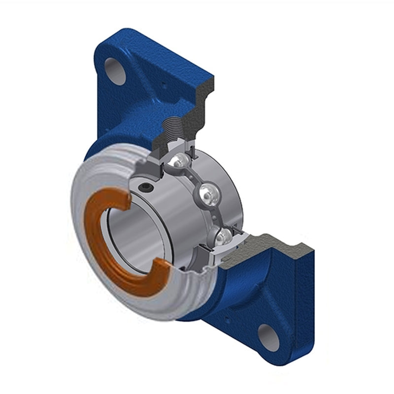 SNR UCFE206-18CC Imperial Four Bolt Square Cast Iron Flange Housing with 1-1/8 inch Bore Insert with Narrow Steel Plate Cover - Closed Version - Allow 2-3 Days